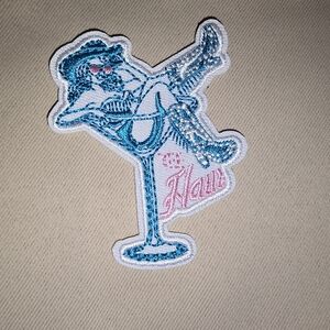 Blue and Pink Embroidered Patch Coasral Cowgirl In Cocktail Glass Yeehaw